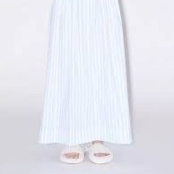 NEW ROSETTA GETTY Gathered Yoke Maxi Skirt - Baby Blue White - size Large - Picture 5 of 11